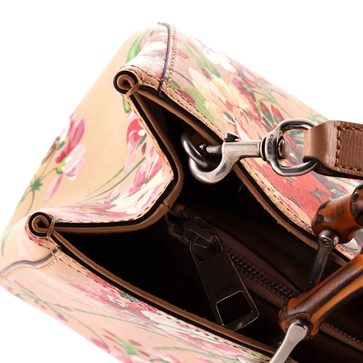 Bamboo Shopper Tote Blooms Print Leather Medium - Deep Luxury