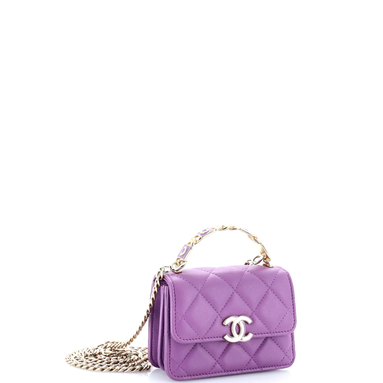 Coco Enamel Top Handle Flap Clutch with Chain Quilted Lambskin - Deep Luxury