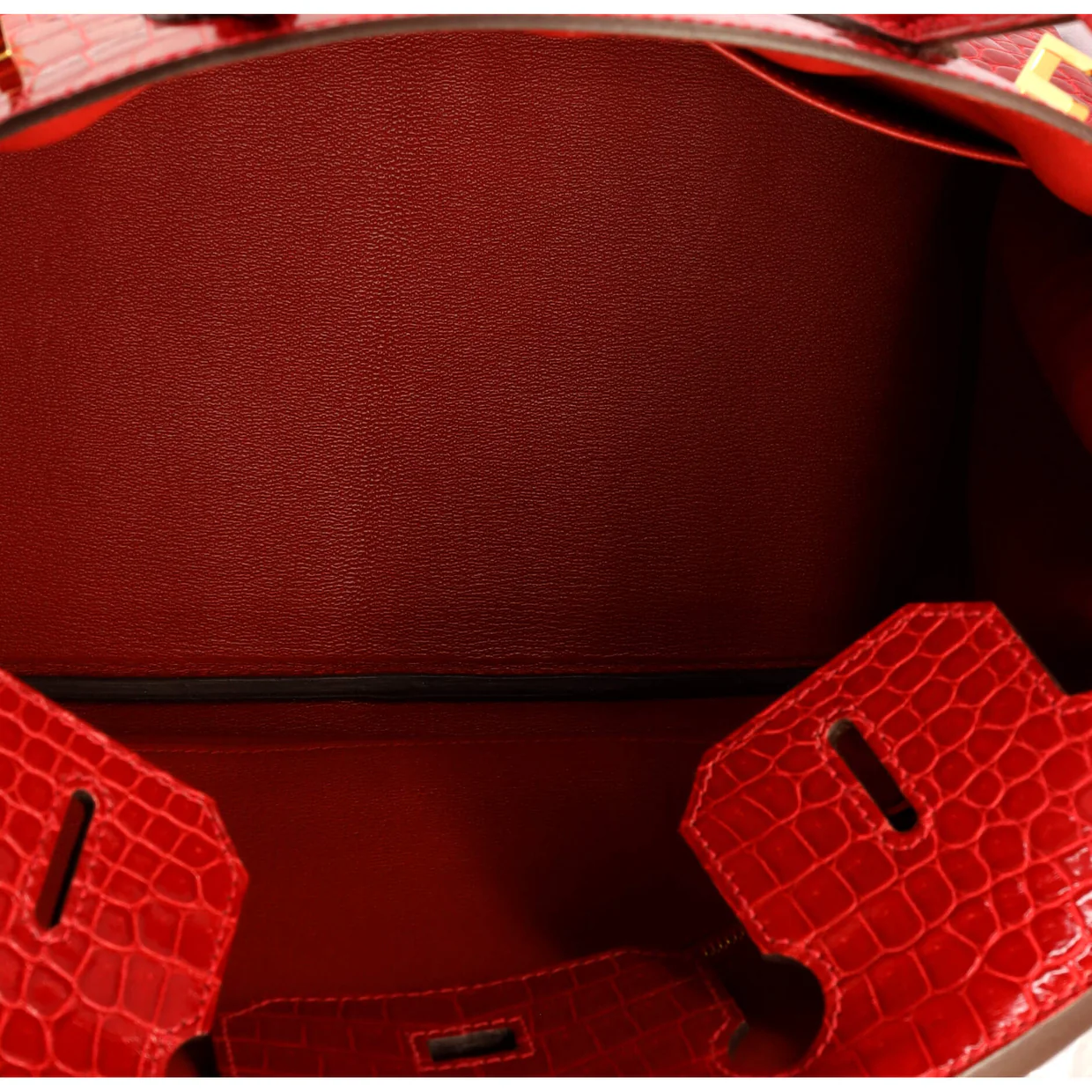 Birkin Handbag Braise Shiny Porosus Crocodile with Gold Hardware 30 - Deep Luxury