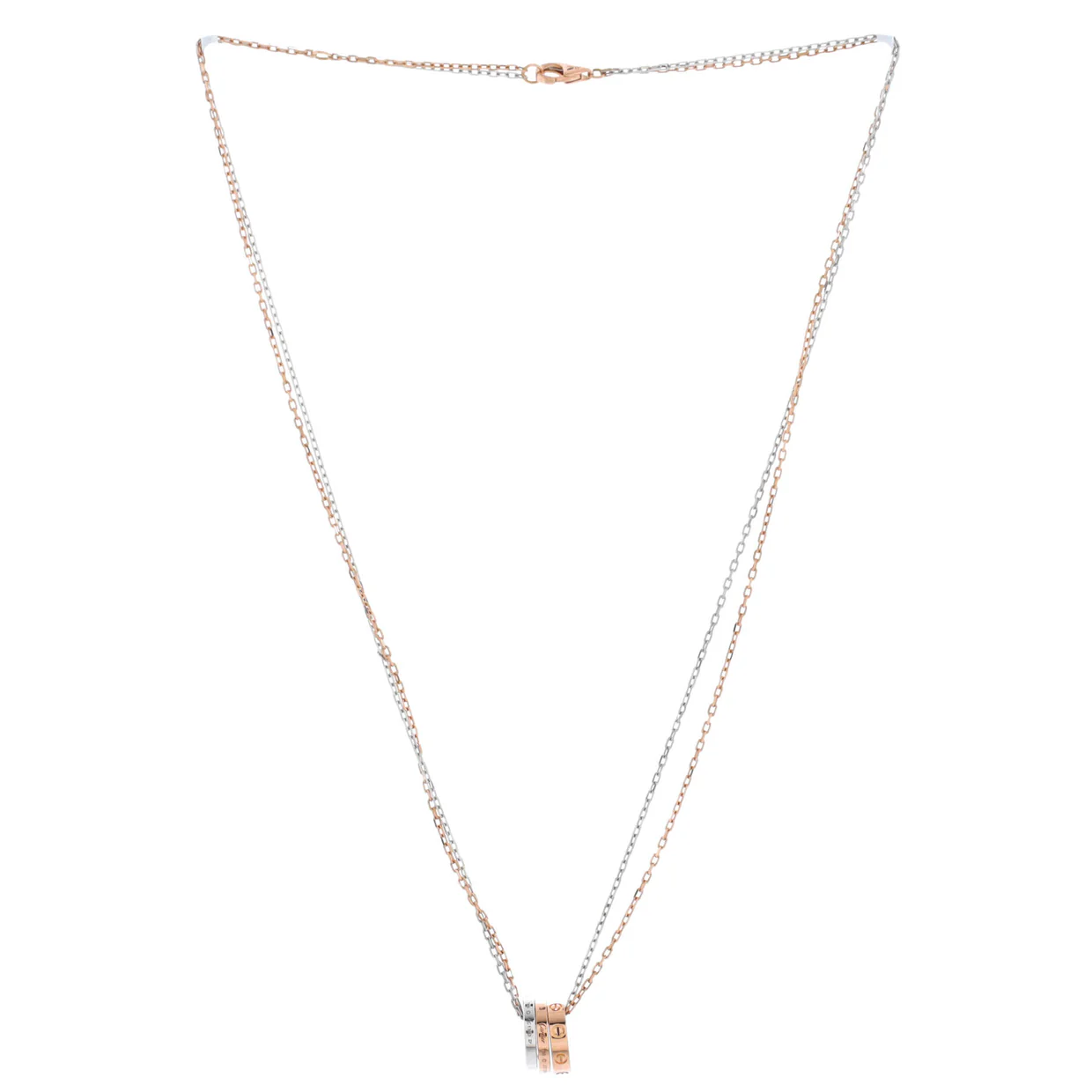 Love 3 Ring Pendant Necklace 18K Rose Gold and 18K White Gold with 6 Diamonds - Deep Luxury