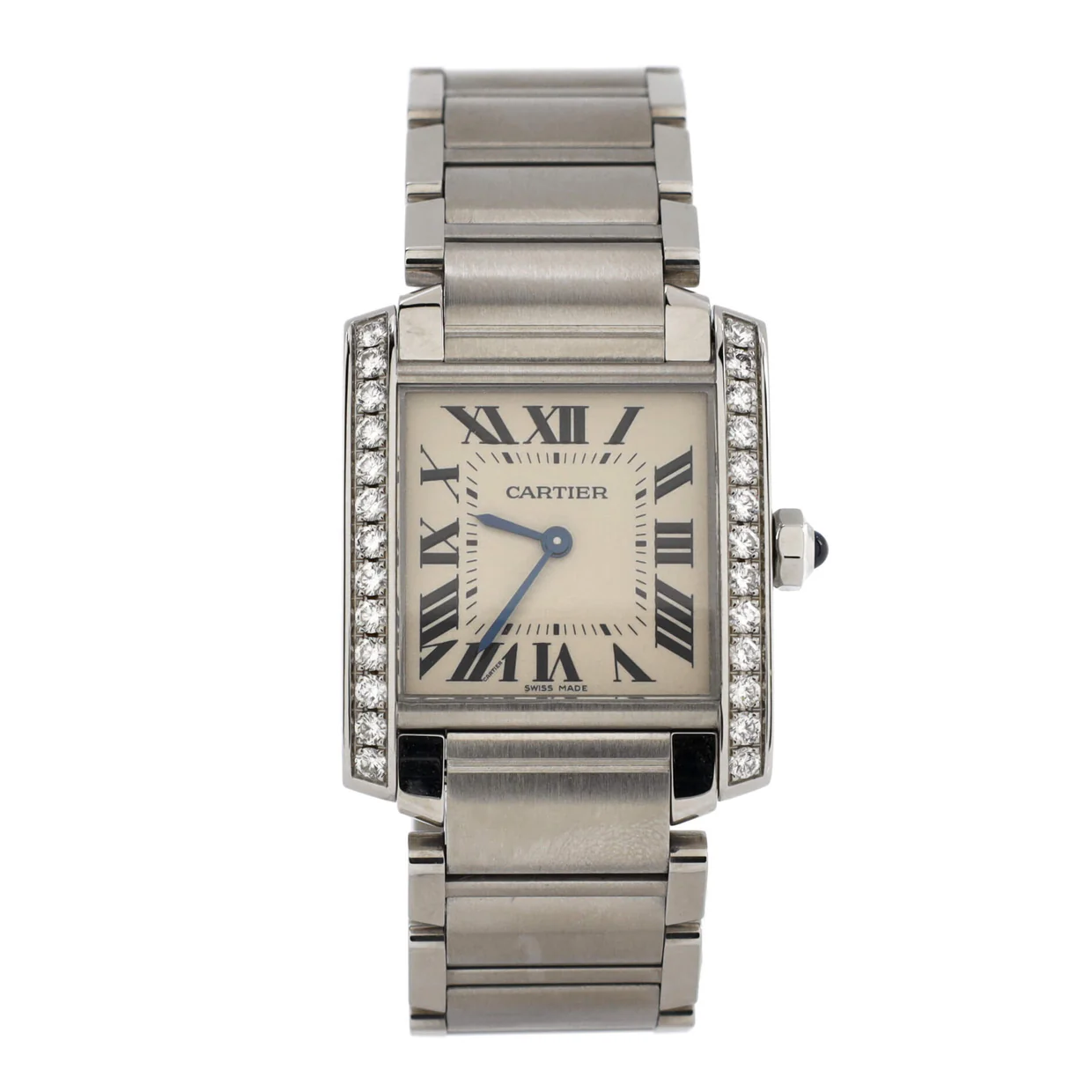 Tank Francaise Quartz Watch Stainless Steel with Diamond Bezel 25 - Deep Luxury