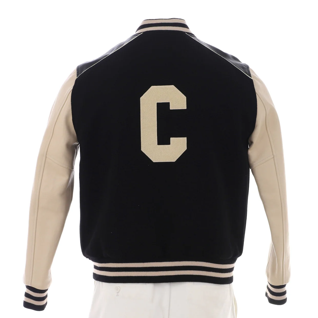 Men's Colorblock Varsity Jacket Wool and Polyamide Blend with Leather - Deep Luxury
