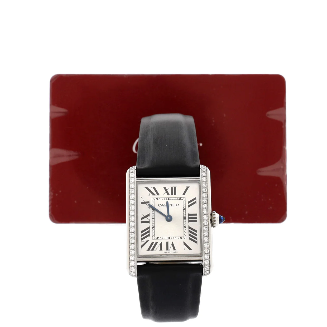 Must de Cartier Tank Quartz Watch Stainless Steel and Satin with Diamond Bezel 25 - Deep Luxury
