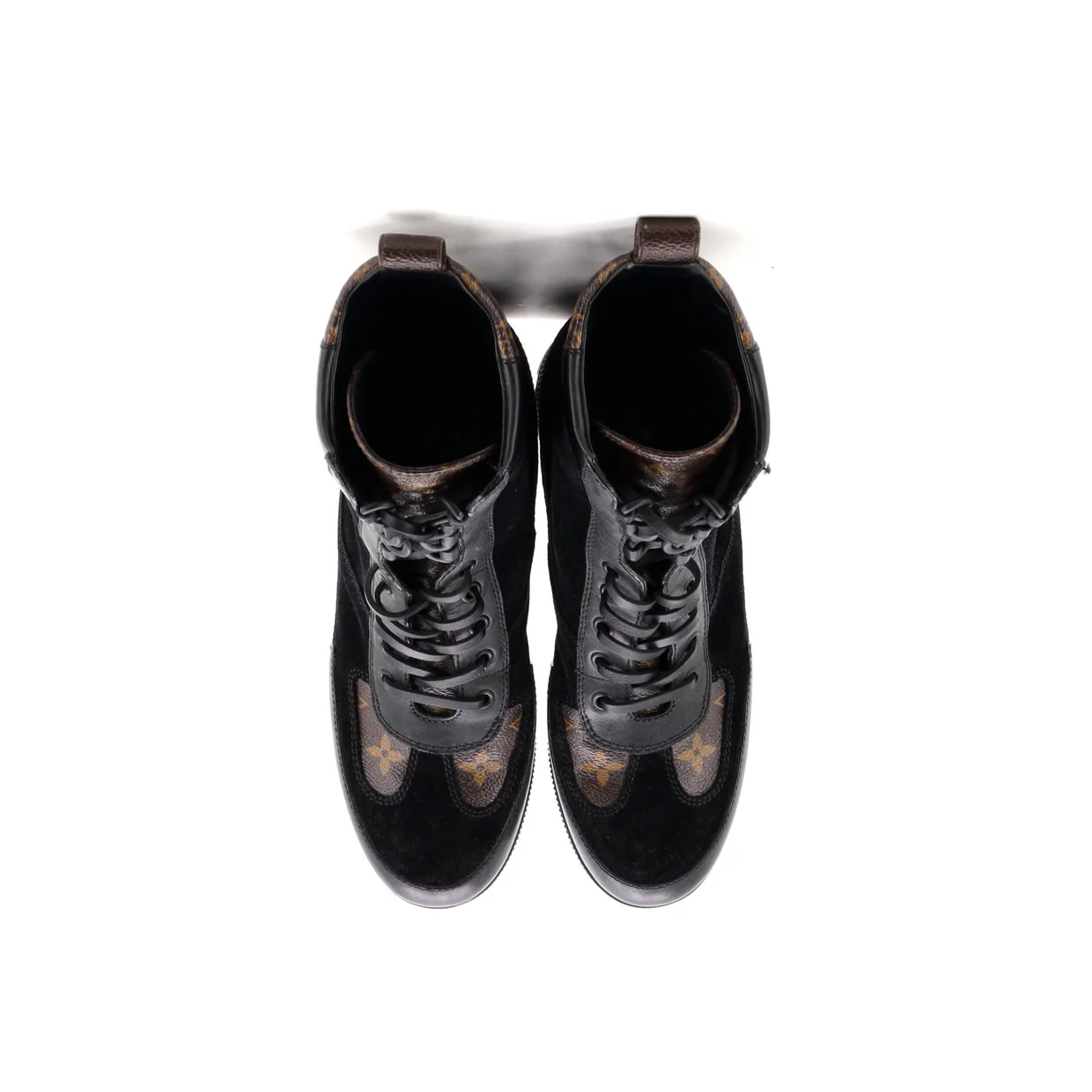 Women's Laureate Platform Desert Boots Suede with Monogram Canvas - Deep Luxury