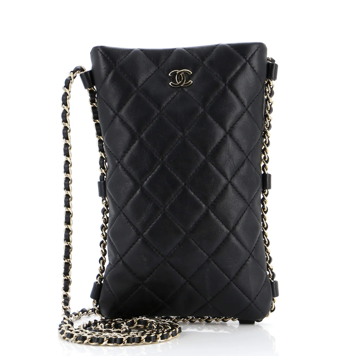 Chain Around Flat Phone Holder Crossbody Quilted Lambskin - Deep Luxury