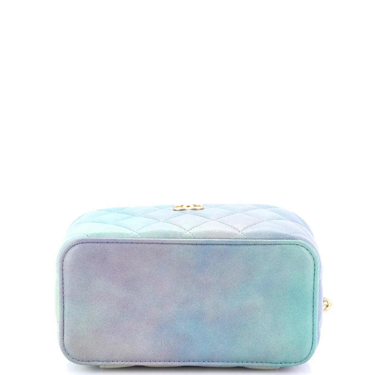 Classic Top Handle Vanity Case with Chain Quilted Iridescent Rainbow Lambskin Small - Deep Luxury