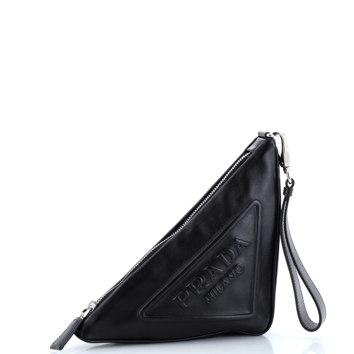Triangle Logo Wristlet Pouch Embossed Leather - Deep Luxury