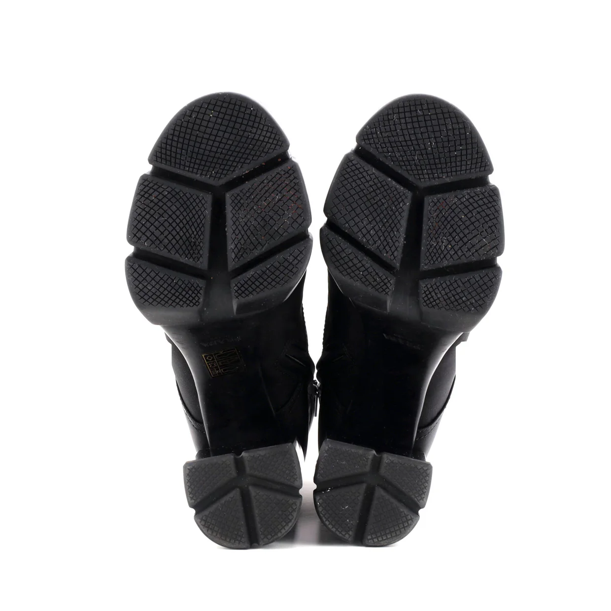 Women's Triangle Logo Heeled Ankle Boots Nylon and Leather - Deep Luxury