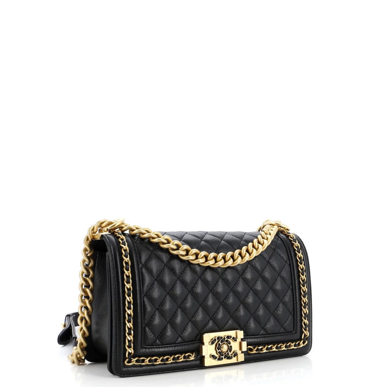 Boy Flap Bag Quilted Caviar with Whipstitch Chain Detail Old Medium - Deep Luxury