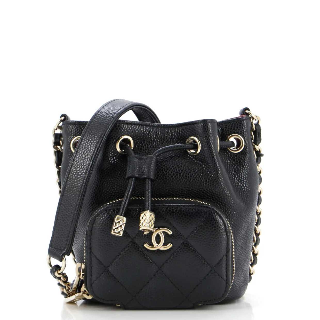 Business Affinity Drawstring Bucket Bag Quilted Caviar Mini - Deep Luxury