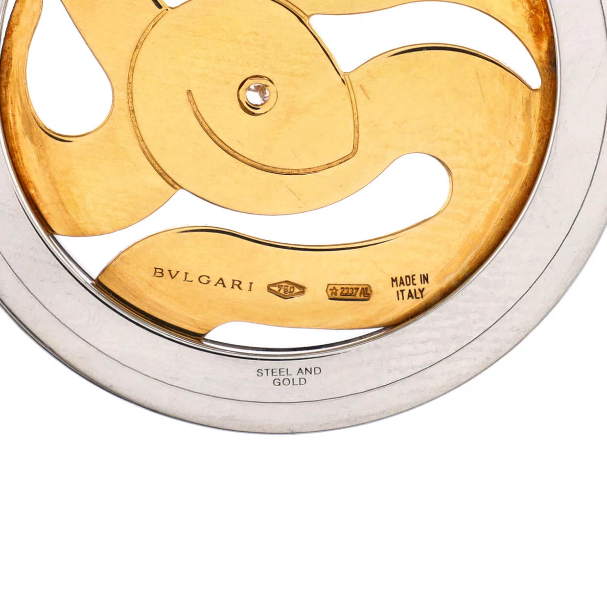 Tondo Snake Pendant Necklace Leather with Stainless Steel and 18K Yellow Gold with Diamond - Deep Luxury