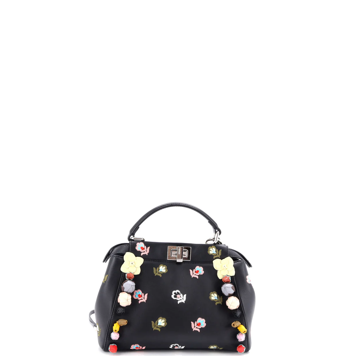 Peekaboo Bag Embroidered Leather with Floral Applique Mini - Deep Luxury