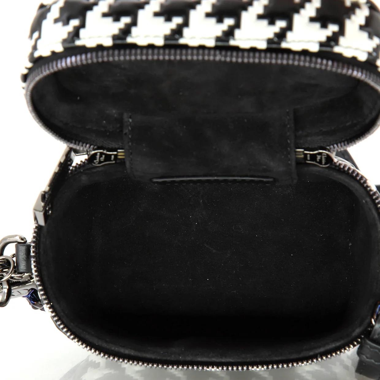 Lady Dior Vanity Case Houndstooth Braided Leather Micro - Deep Luxury