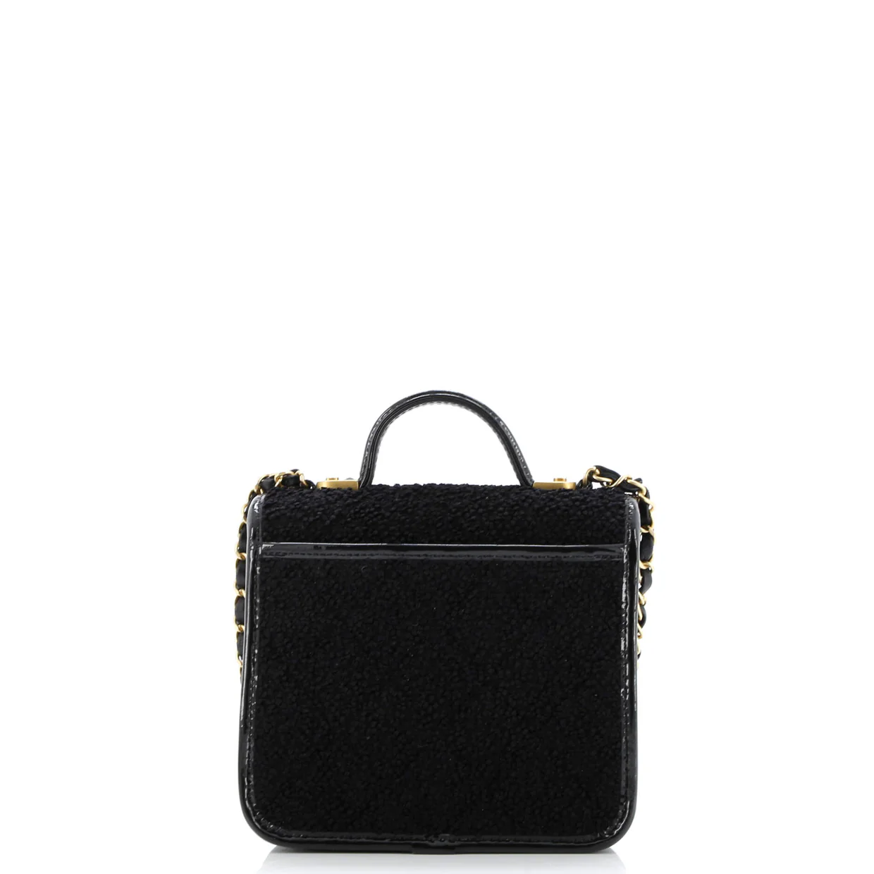 School Memory Top Handle Flap Bag Quilted Tweed with Patent Mini - Deep Luxury