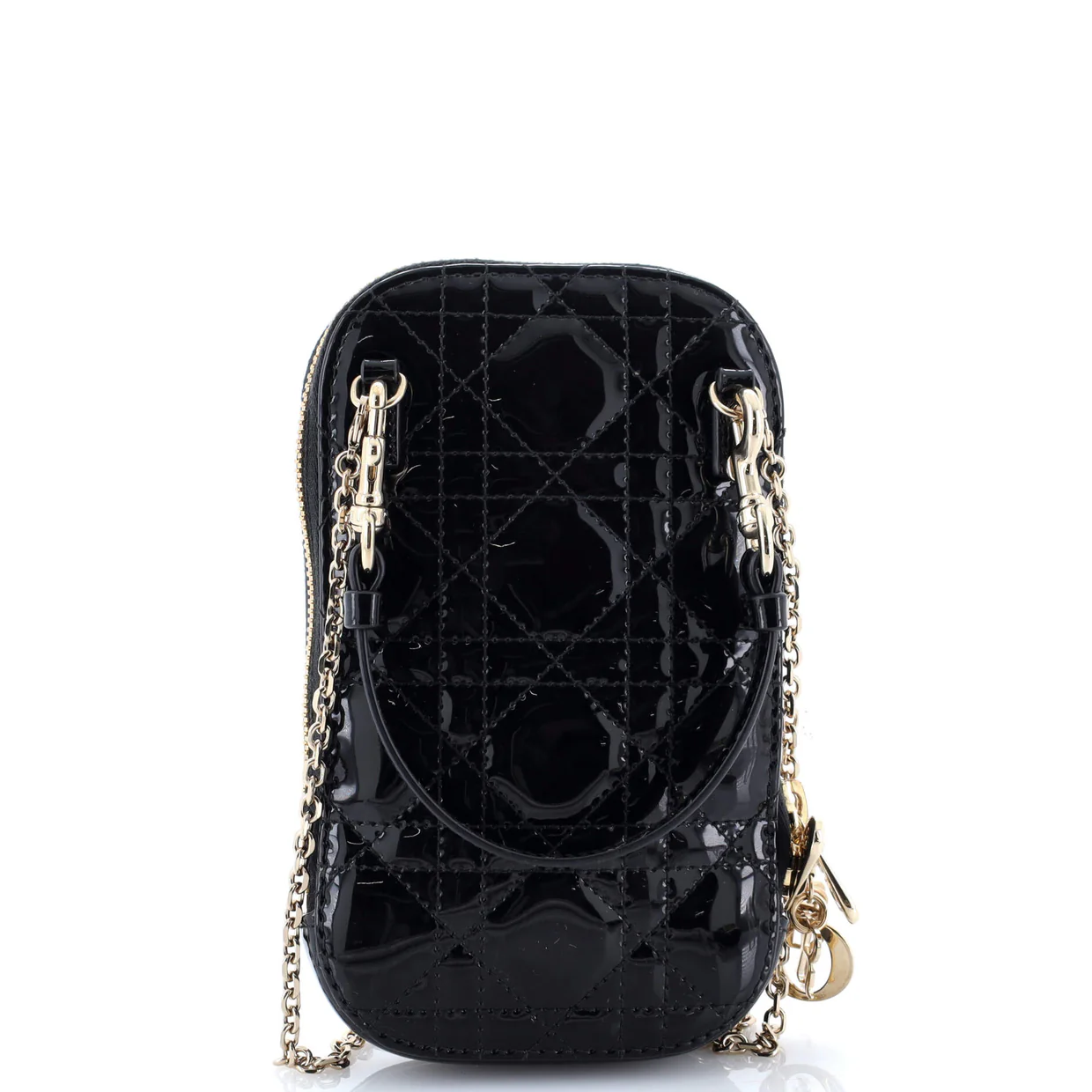 Lady Dior Phone Holder on Chain Cannage Quilt Patent - Deep Luxury