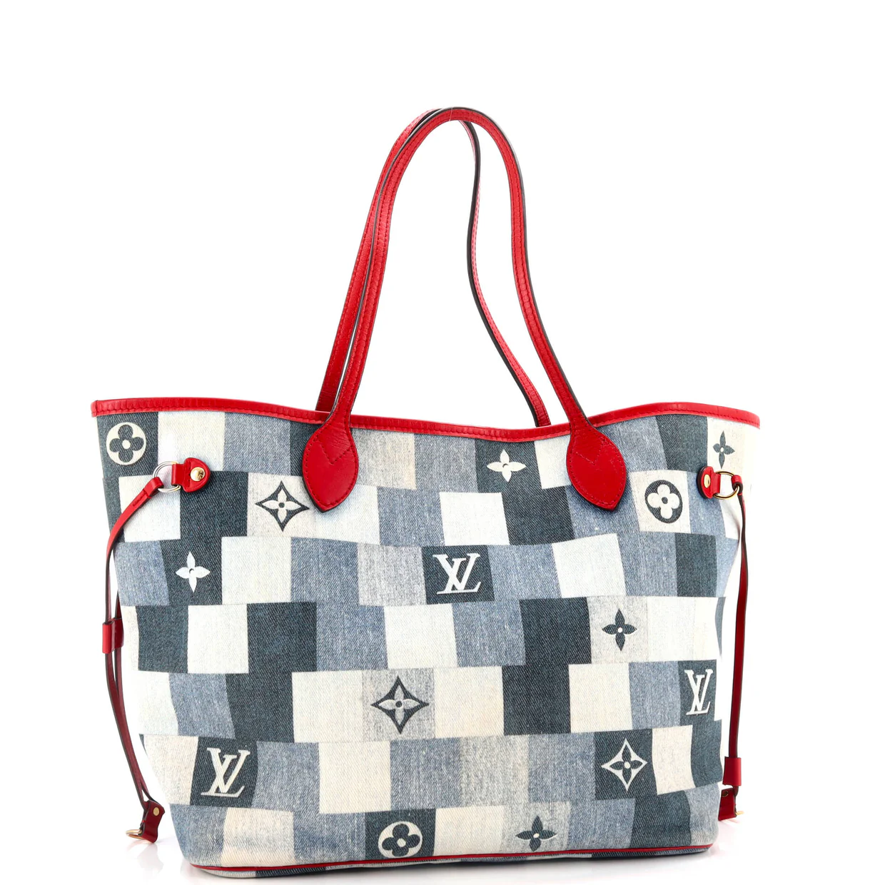 Neverfull Tote Damier and Monogram Patchwork Denim MM - Deep Luxury