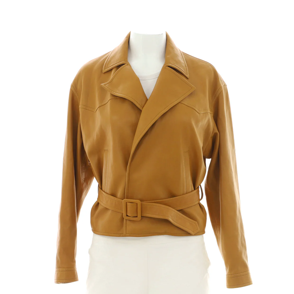 Women's Double Breasted Belted Jacket Leather - Deep Luxury