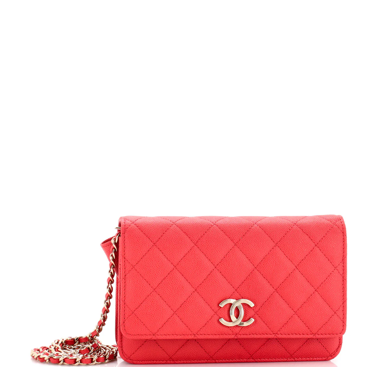 Textured CC Wallet on Chain Quilted Caviar - Deep Luxury