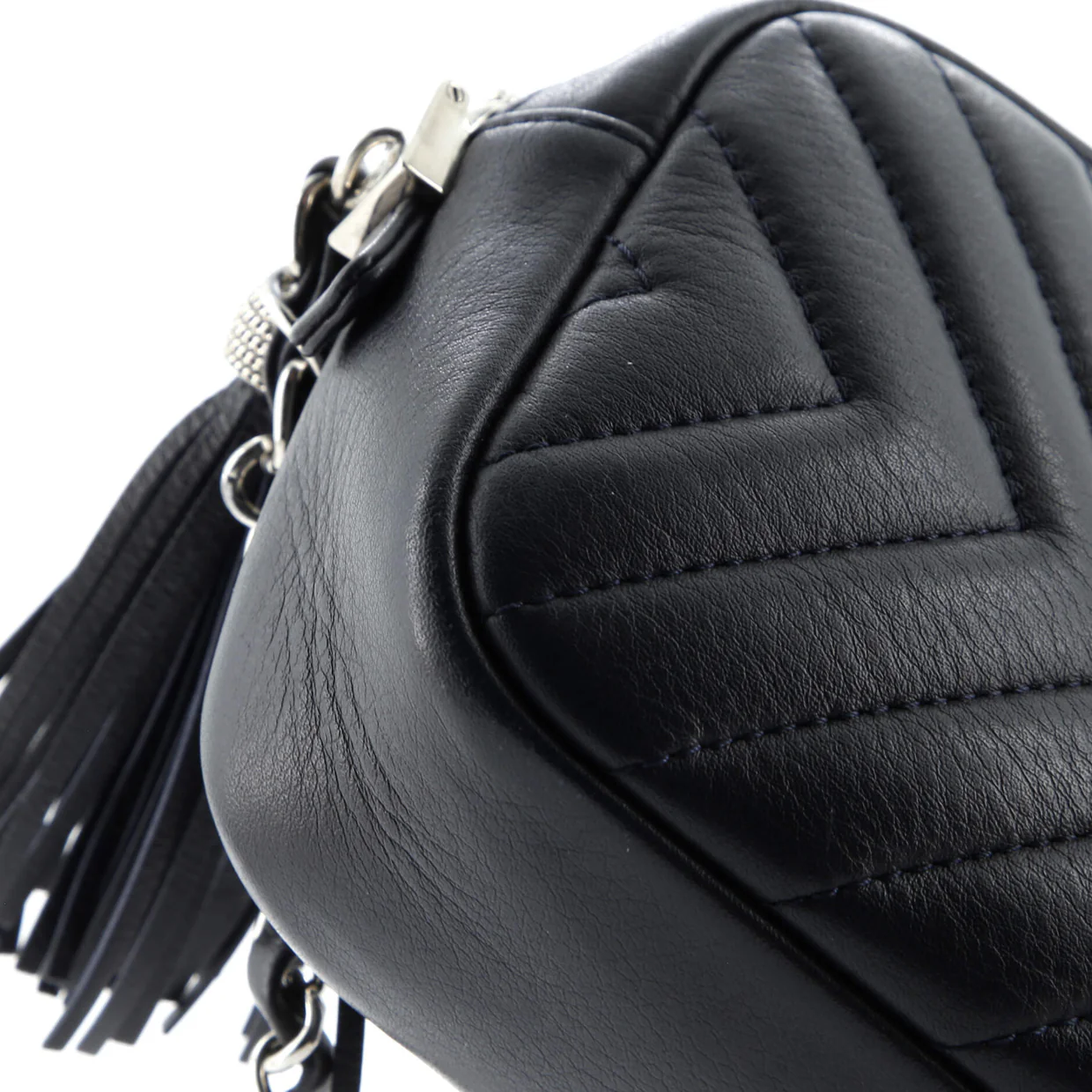 CC Tassel Camera Bag Diagonal Chevron Calfskin Mini - Deep Luxury