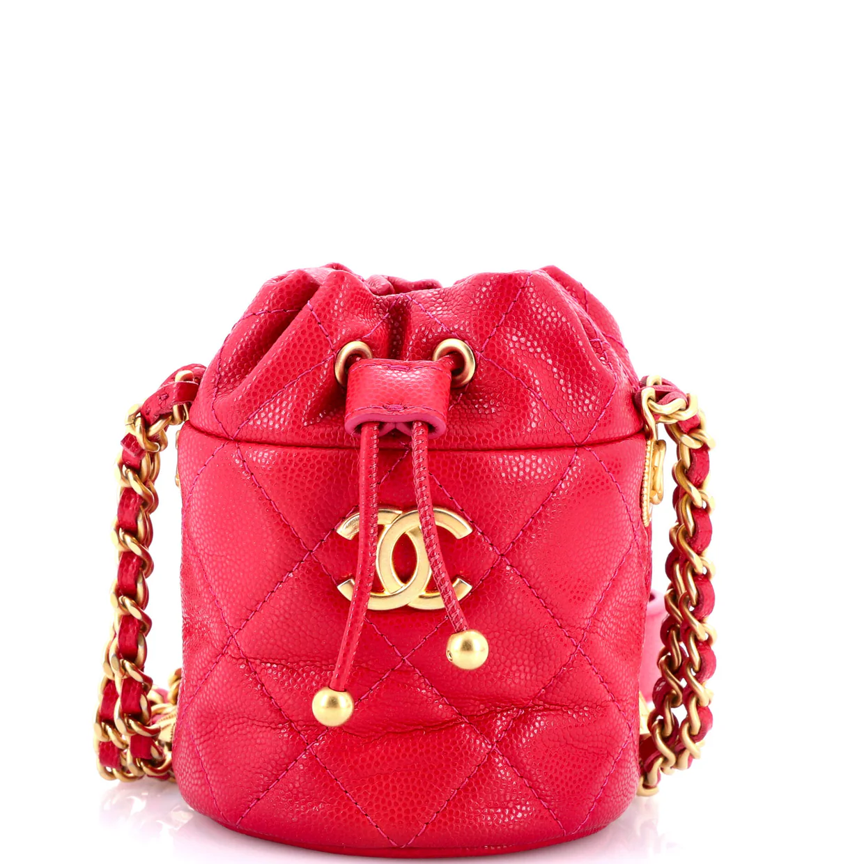 Twist Your Buttons Drawstring Bucket Bag Quilted Caviar Mini - Deep Luxury