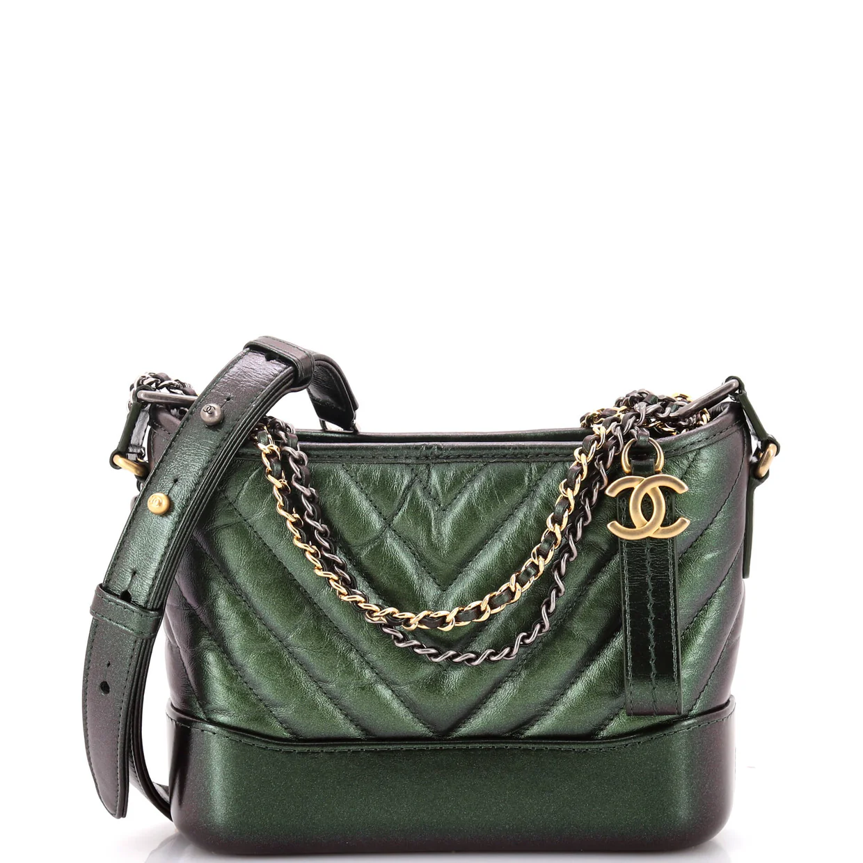 Gabrielle Hobo Chevron Metallic Aged Calfskin Small - Deep Luxury