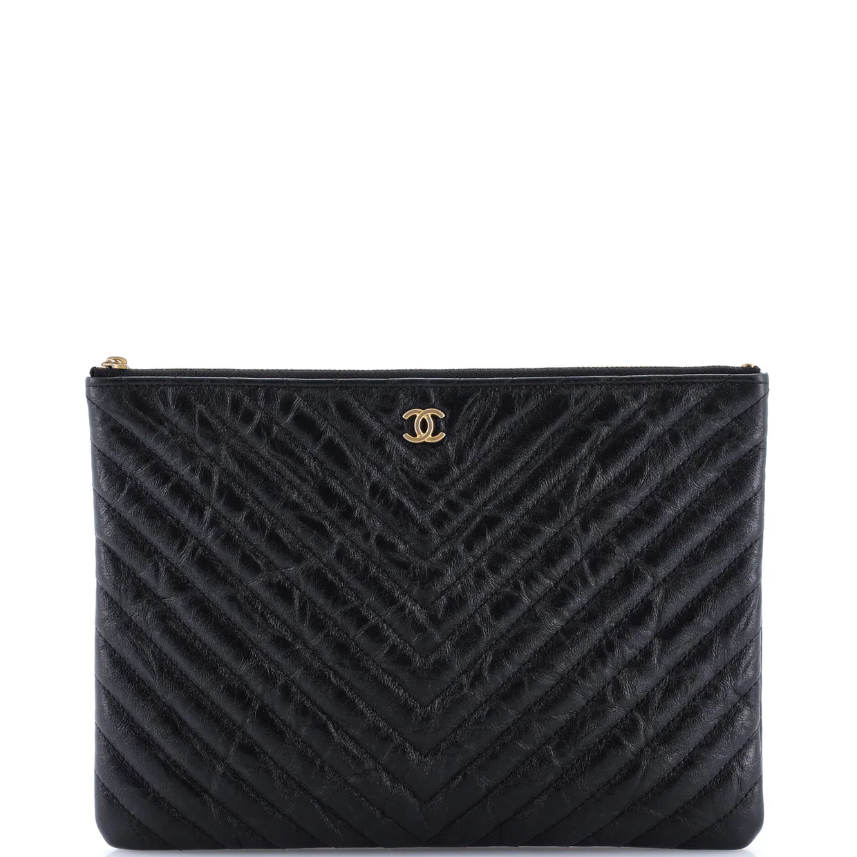 O Case Clutch Chevron Aged Calfskin Medium - Deep Luxury
