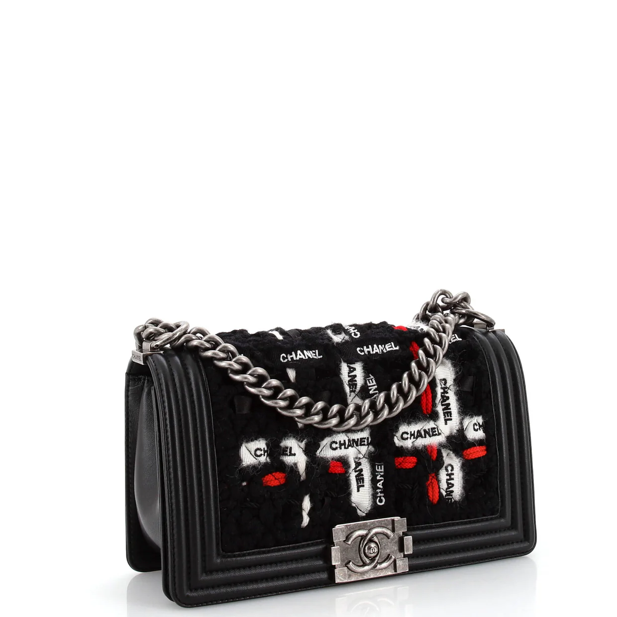 Boy Flap Bag Quilted Logo Ribbon and Tweed Old Medium - Deep Luxury