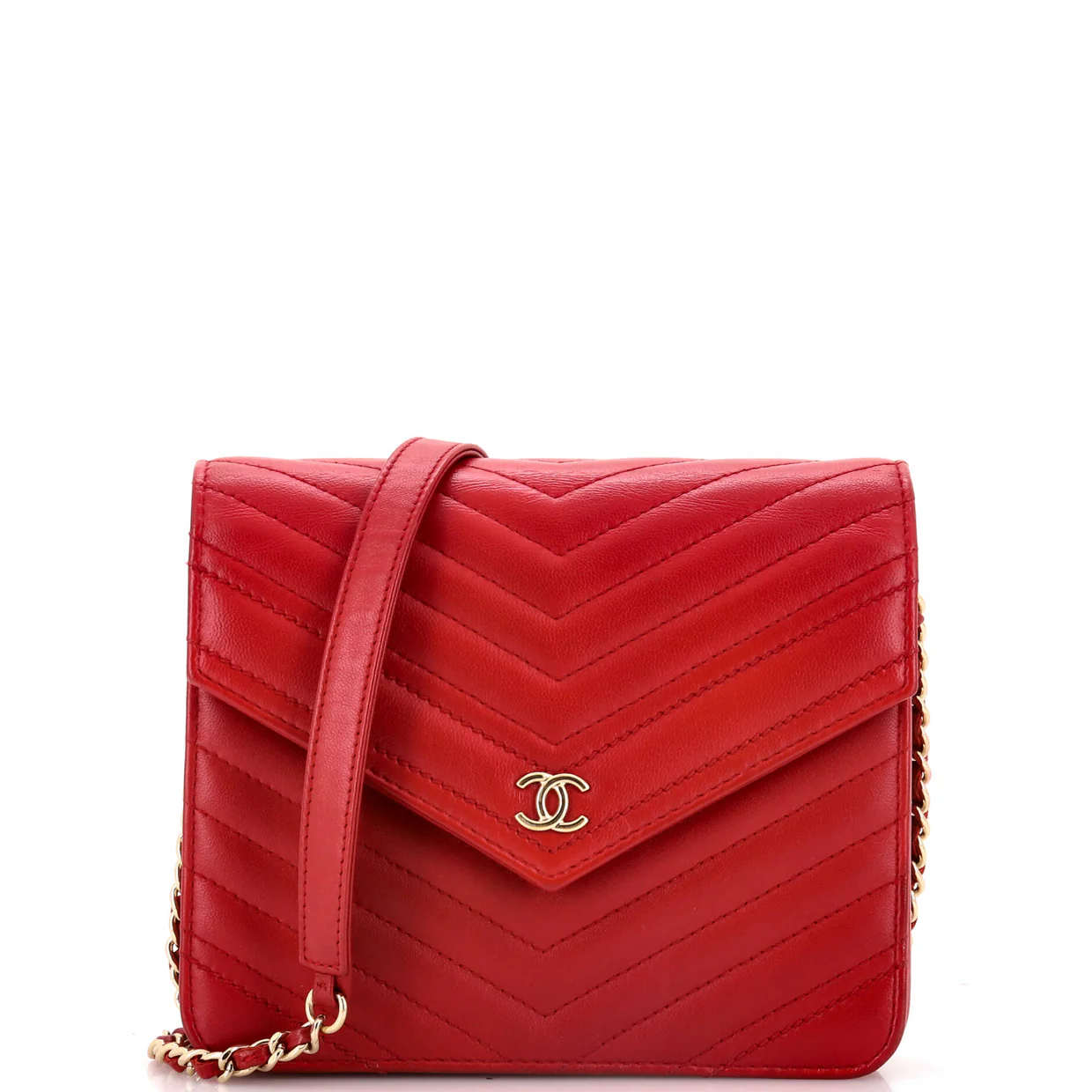 Square Wallet on Chain Chevron Calfskin - Deep Luxury