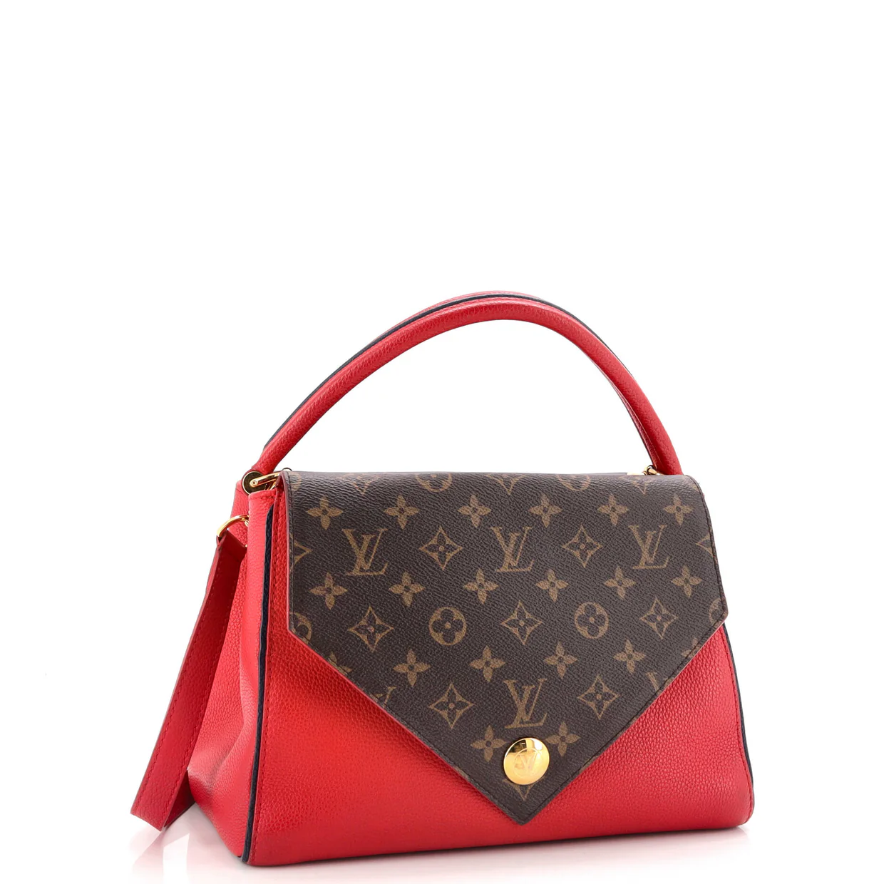 Double V Handbag Calfskin with Monogram Canvas - Deep Luxury