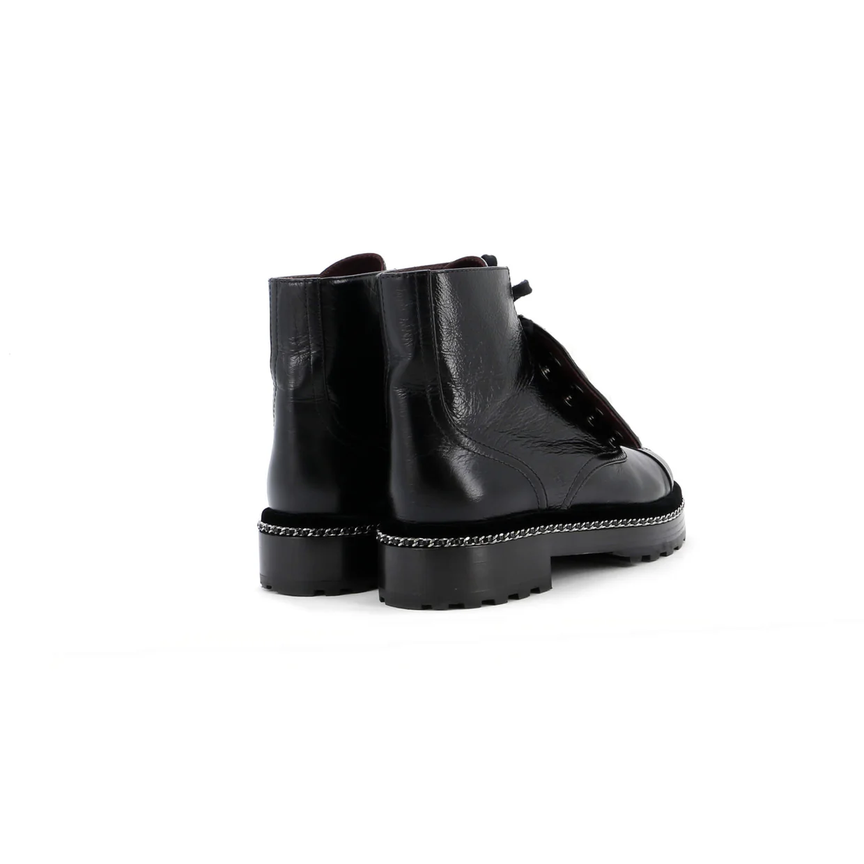 Women's Cap Toe CC Chain Around Pearl Combat Boots Leather - Deep Luxury