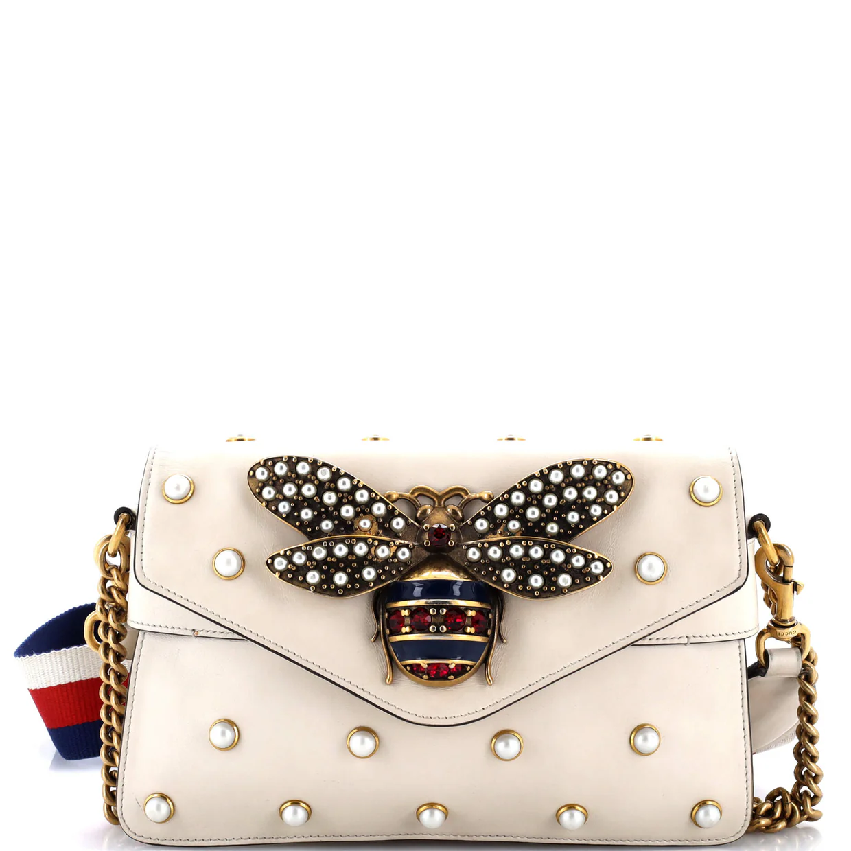Broadway Pearly Bee Shoulder Bag Embellished Leather Mini - Deep Luxury