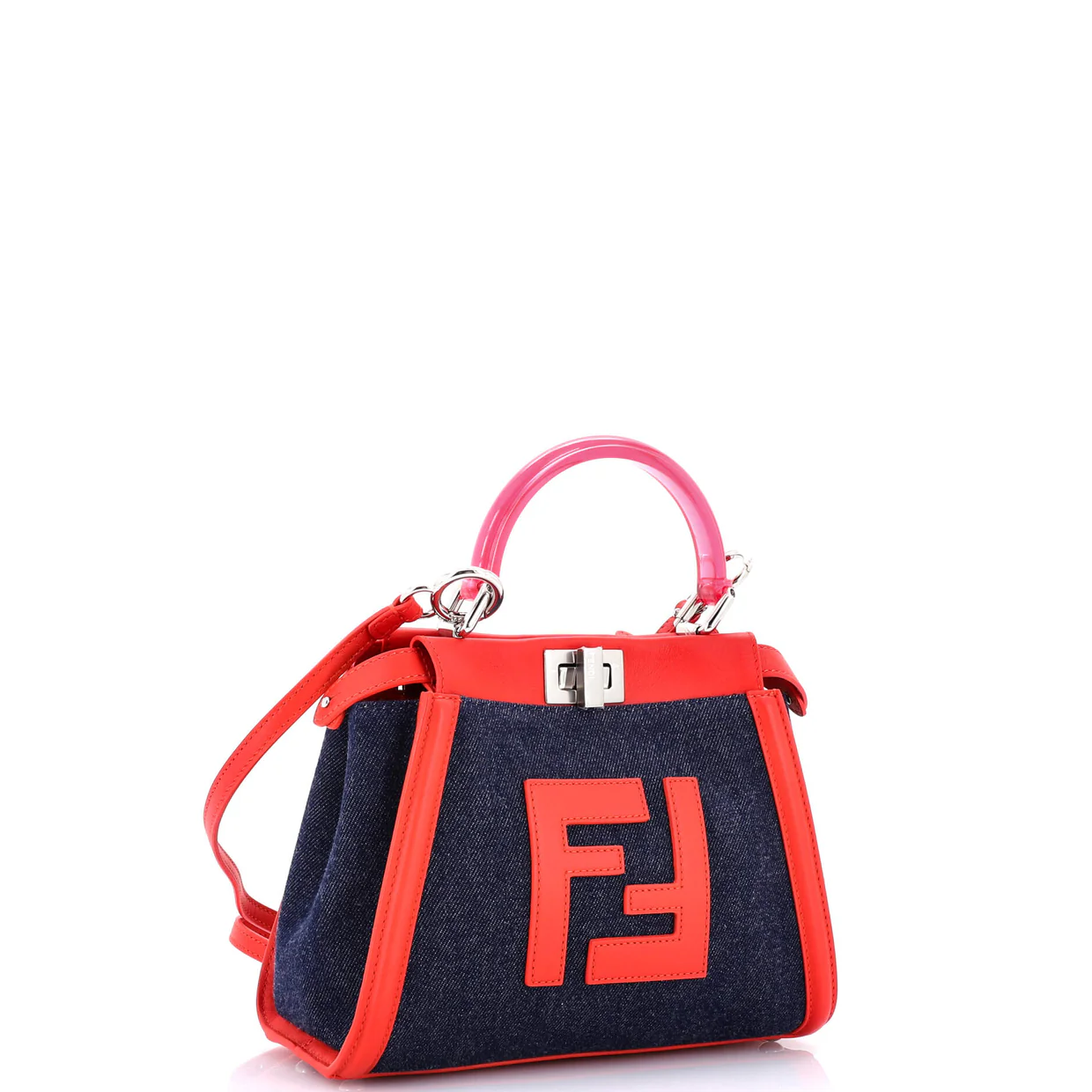 Peekaboo Bag Denim with FF Leather Applique Mini - Deep Luxury