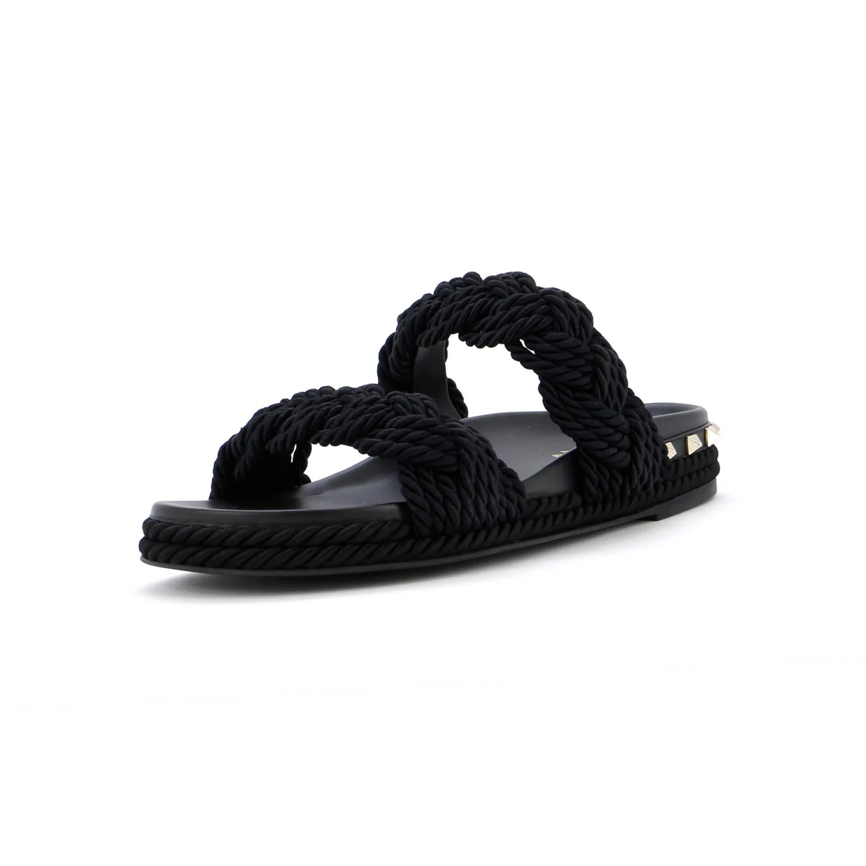 Women's Rockstud Slide Sandals Rope with Leather - Deep Luxury