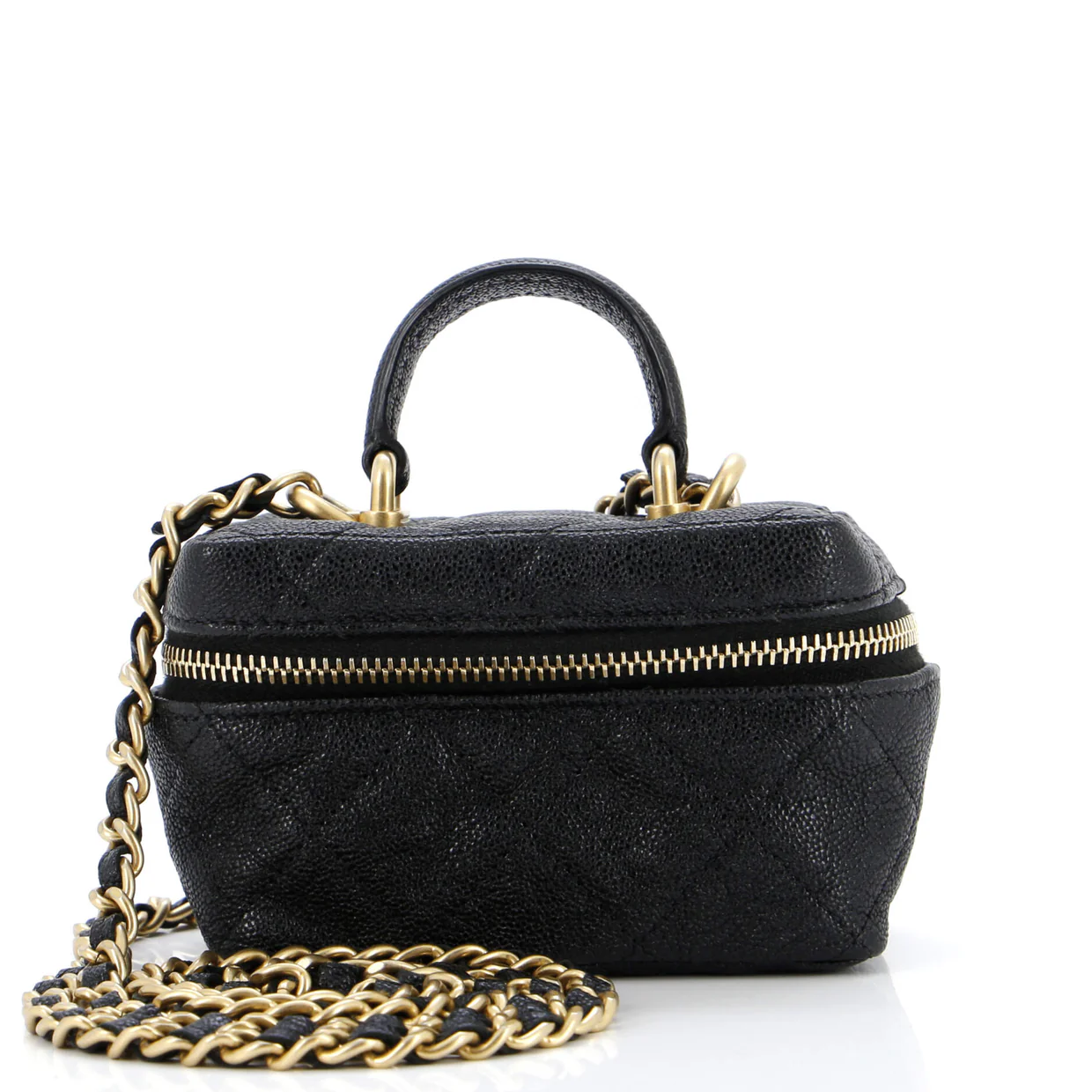Top Handle Zip Around Vanity Case with Chain Quilted Caviar Mini - Deep Luxury