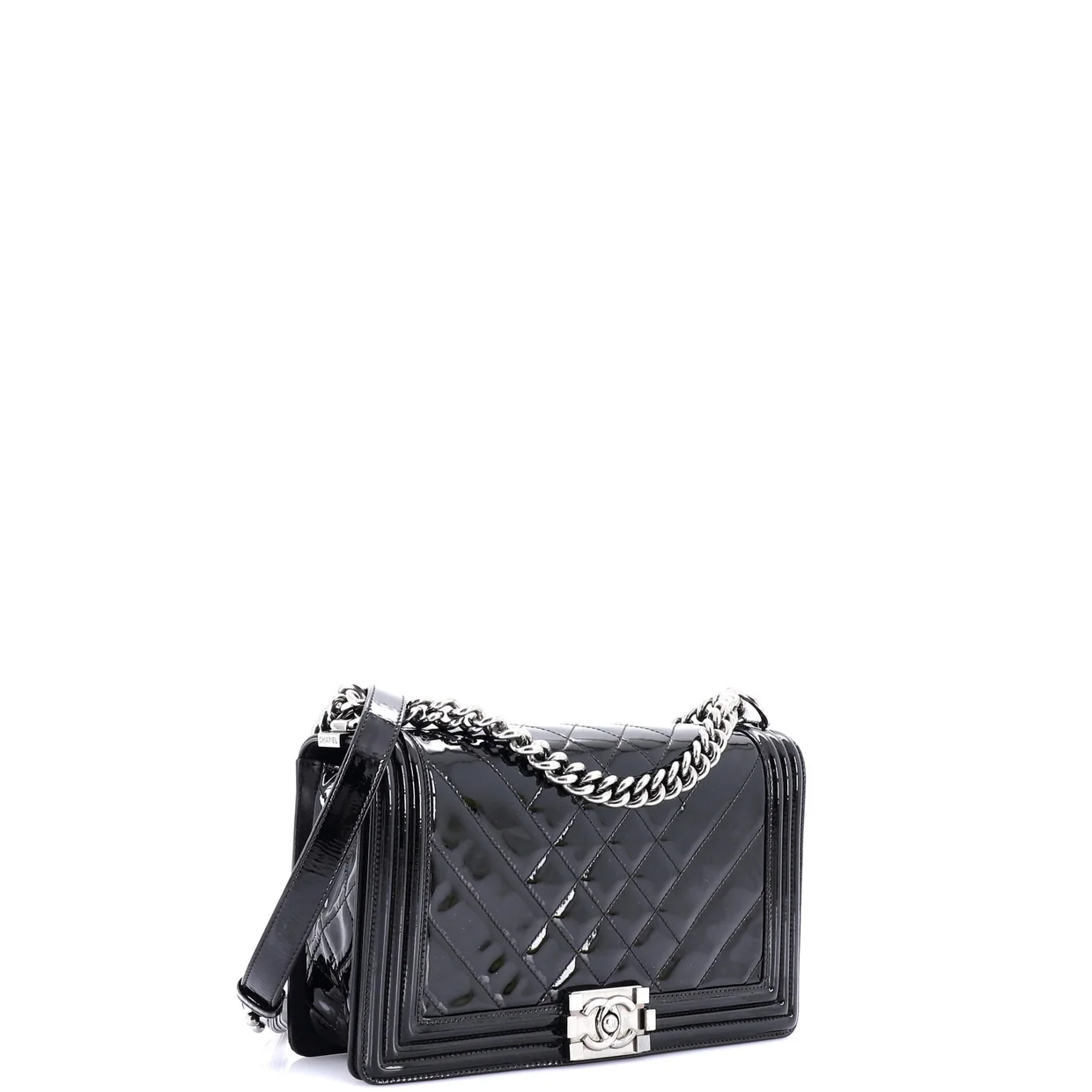 Boy Flap Bag Chevron Patent New Medium - Deep Luxury