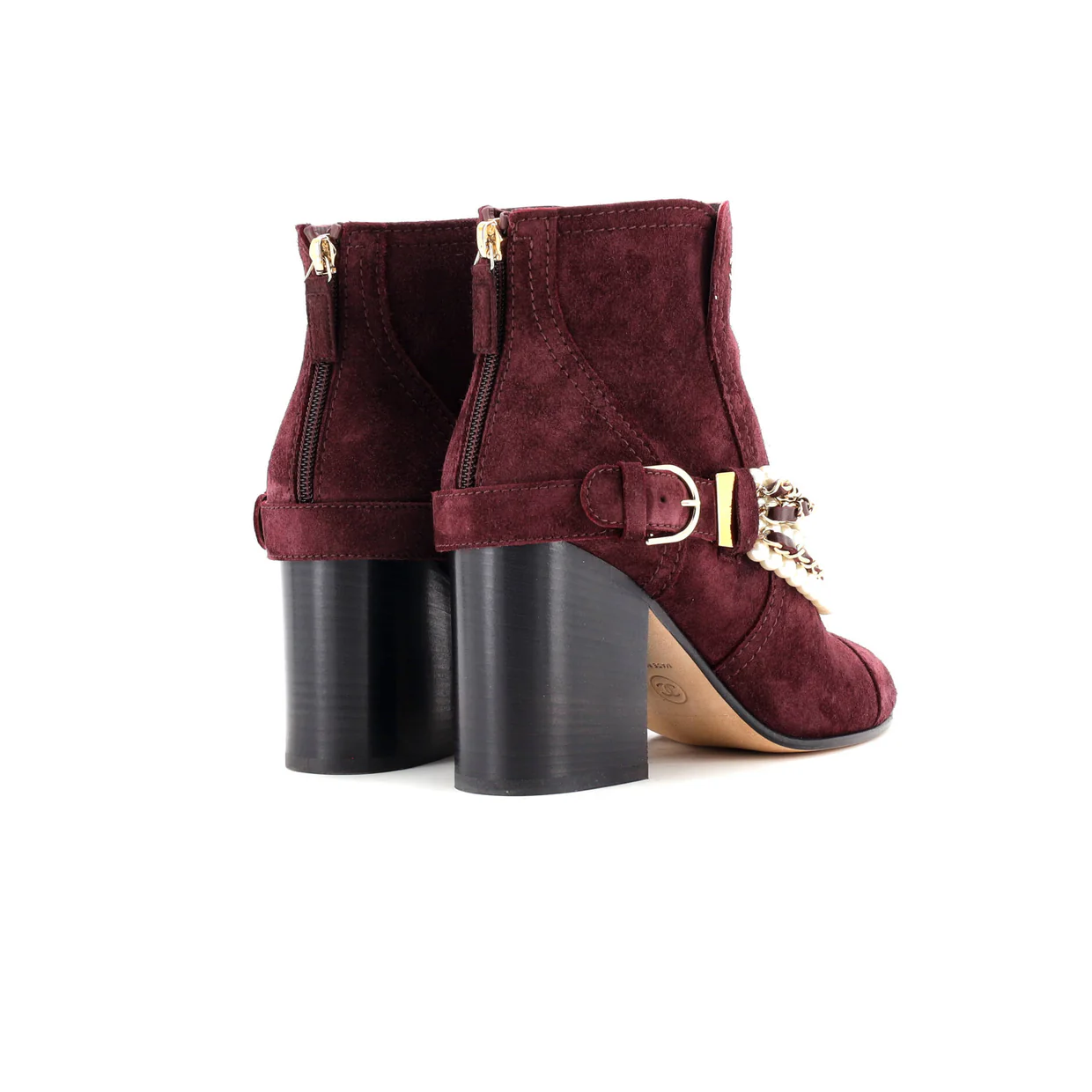 Women's Pearl Chain Strap Ankle Boots Suede - Deep Luxury