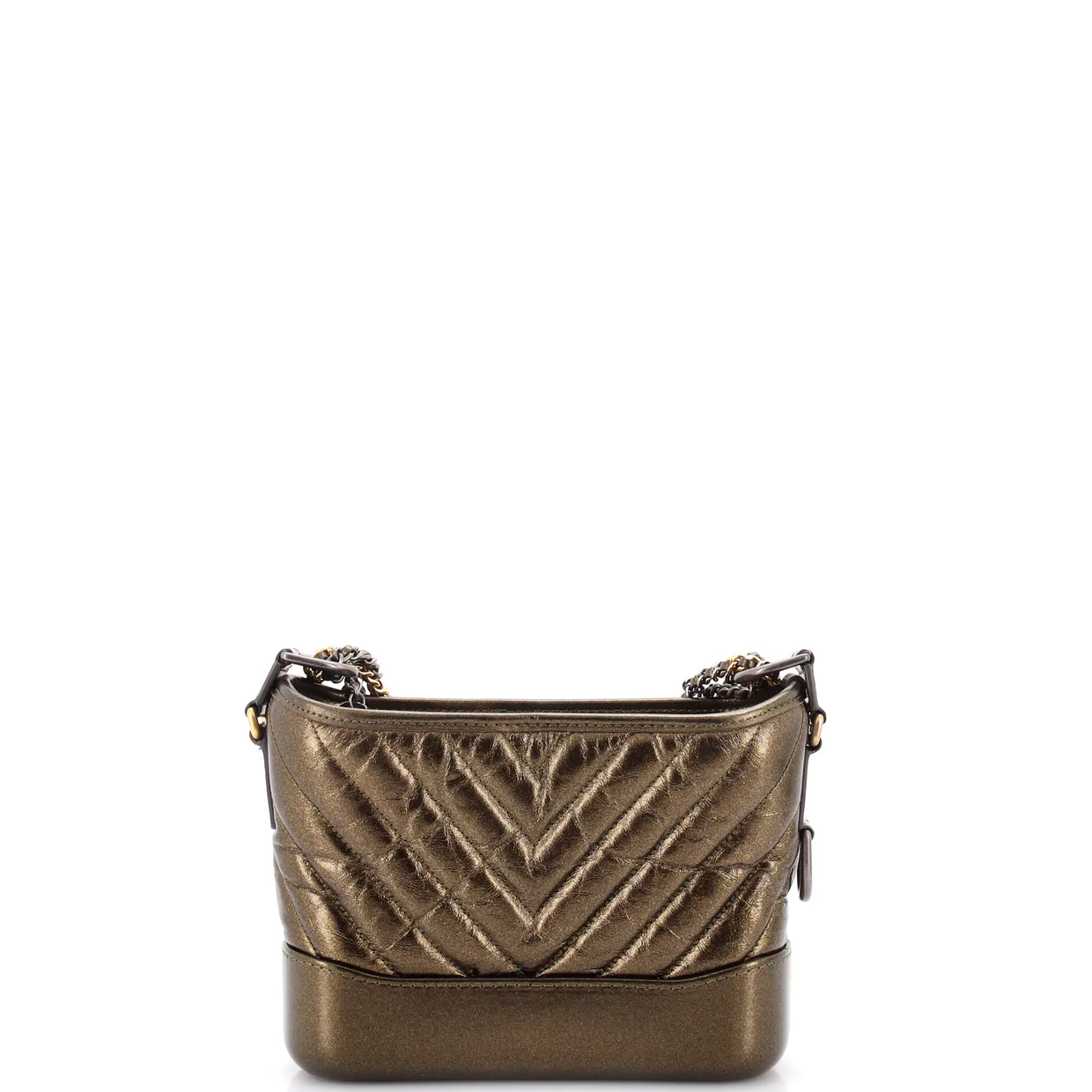 Gabrielle Hobo Chevron Metallic Aged Calfskin Small - Deep Luxury