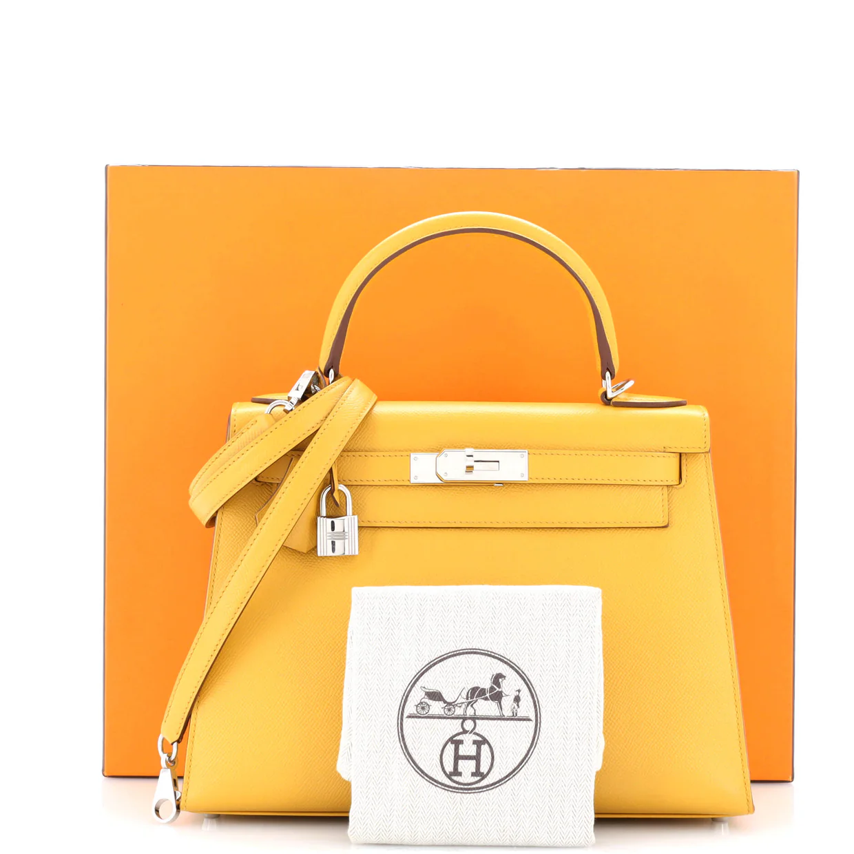 Kelly Handbag Jaune Ambre Epsom with Palladium Hardware 28 - Deep Luxury