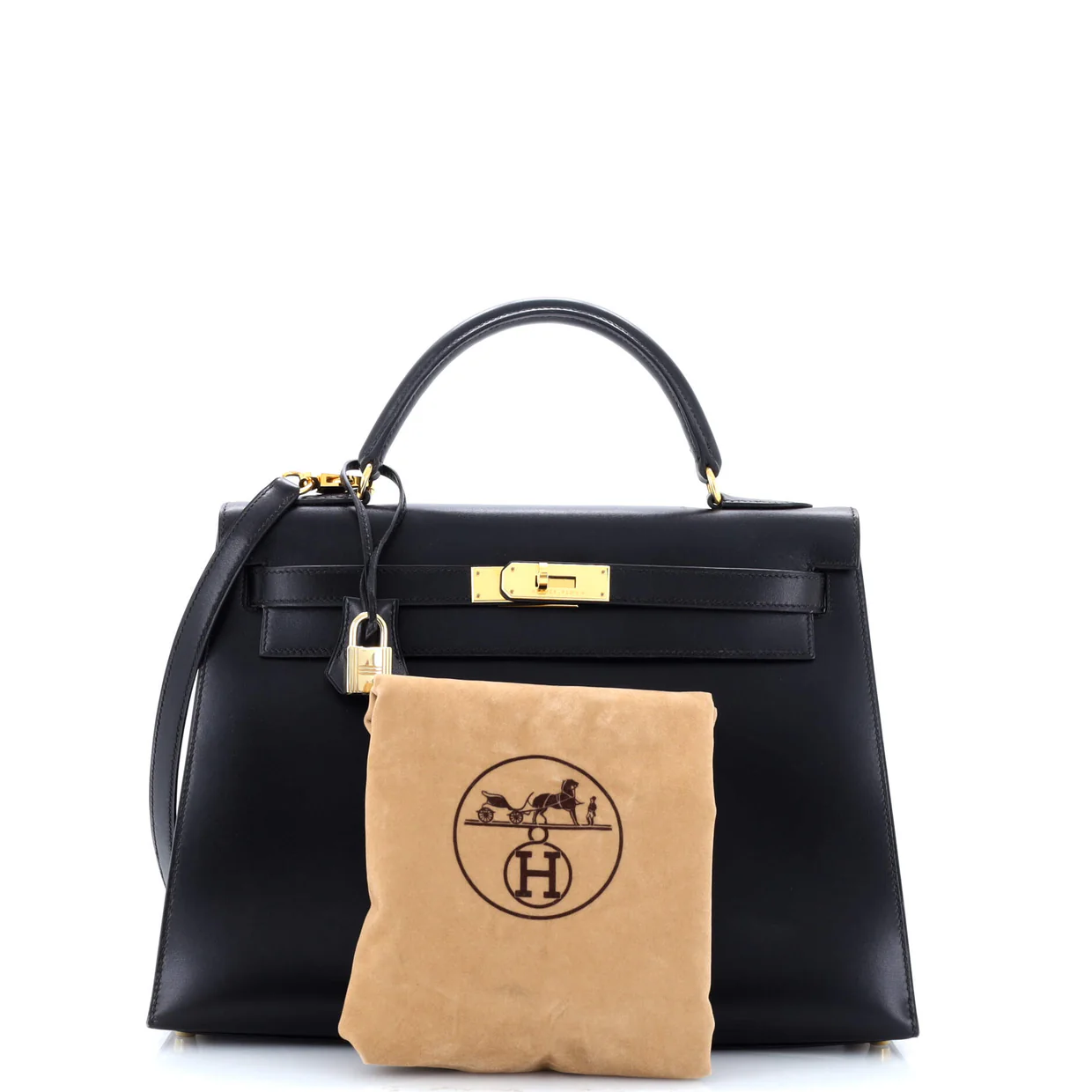 Kelly Handbag Noir Box Calf with Gold Hardware 32 - Deep Luxury