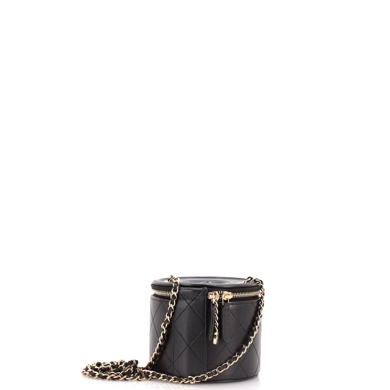 CC Round Vanity Case with Chain Quilted Lambskin Mini - Deep Luxury