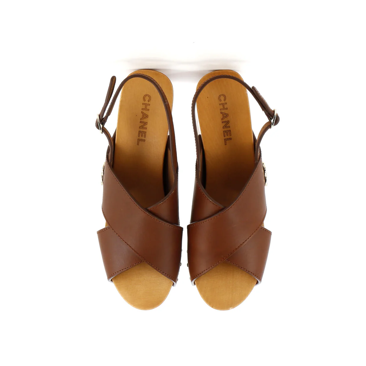 Women's CC Slingback Platform Wedge Sandals Leather and Wood - Deep Luxury