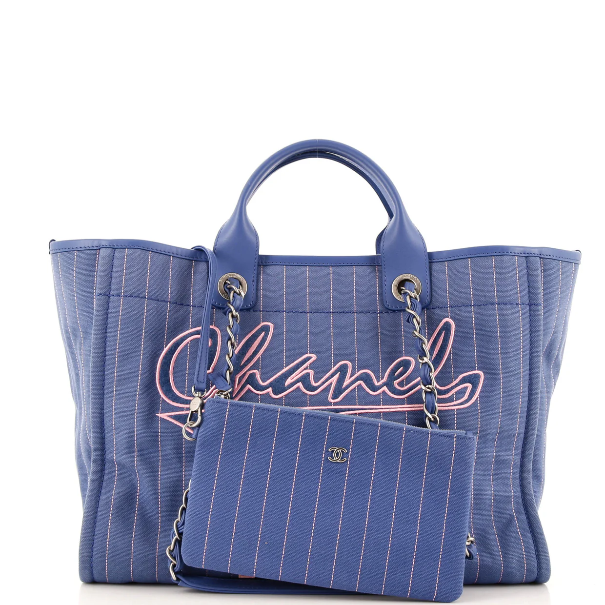 Deauville Tote Pinstripe Cotton Medium - Deep Luxury