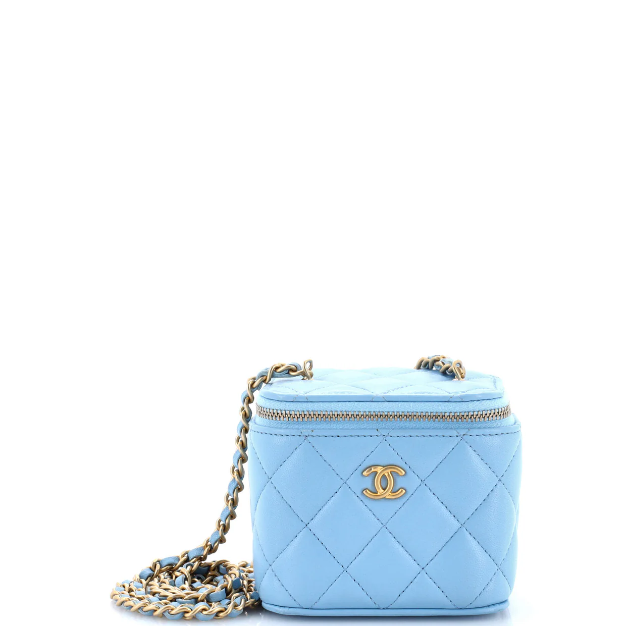 Pearl Crush Vanity Case with Chain Quilted Lambskin Mini - Deep Luxury