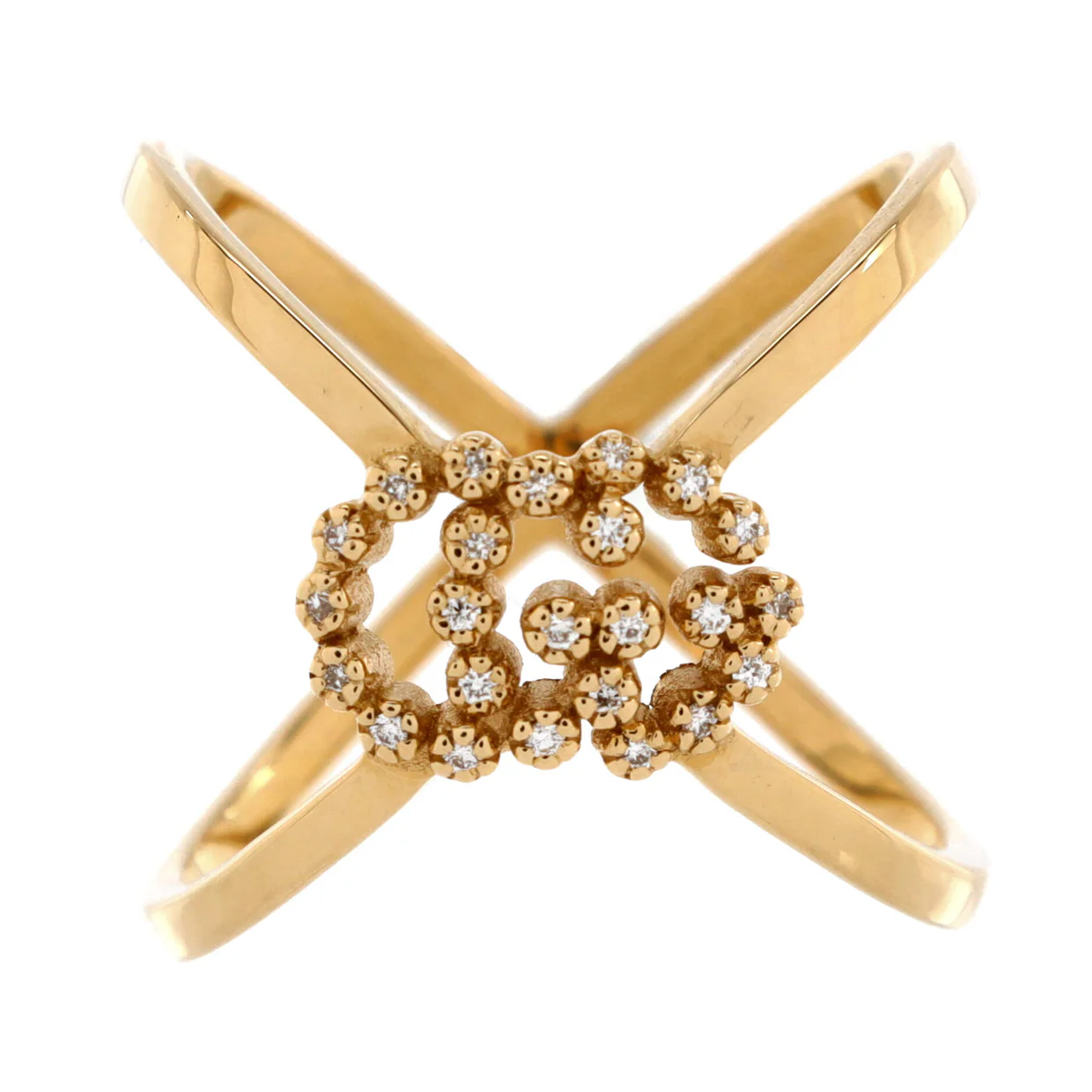 GG Running Cross Ring 18K Yellow Gold with Diamonds - Deep Luxury