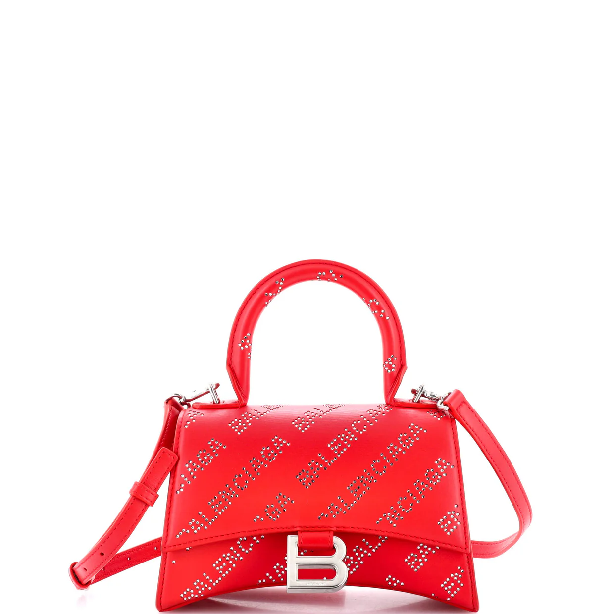 Hourglass Top Handle Bag Leather with Allover Logo Crystals XS - Deep Luxury