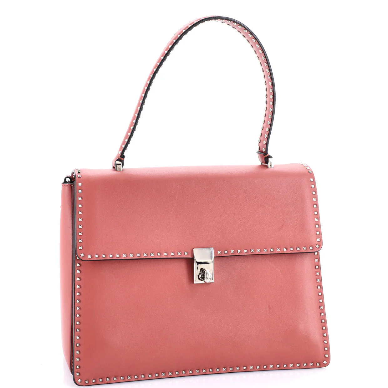 Turnlock Top Handle Bag Leather with Micro Rockstuds Medium - Deep Luxury