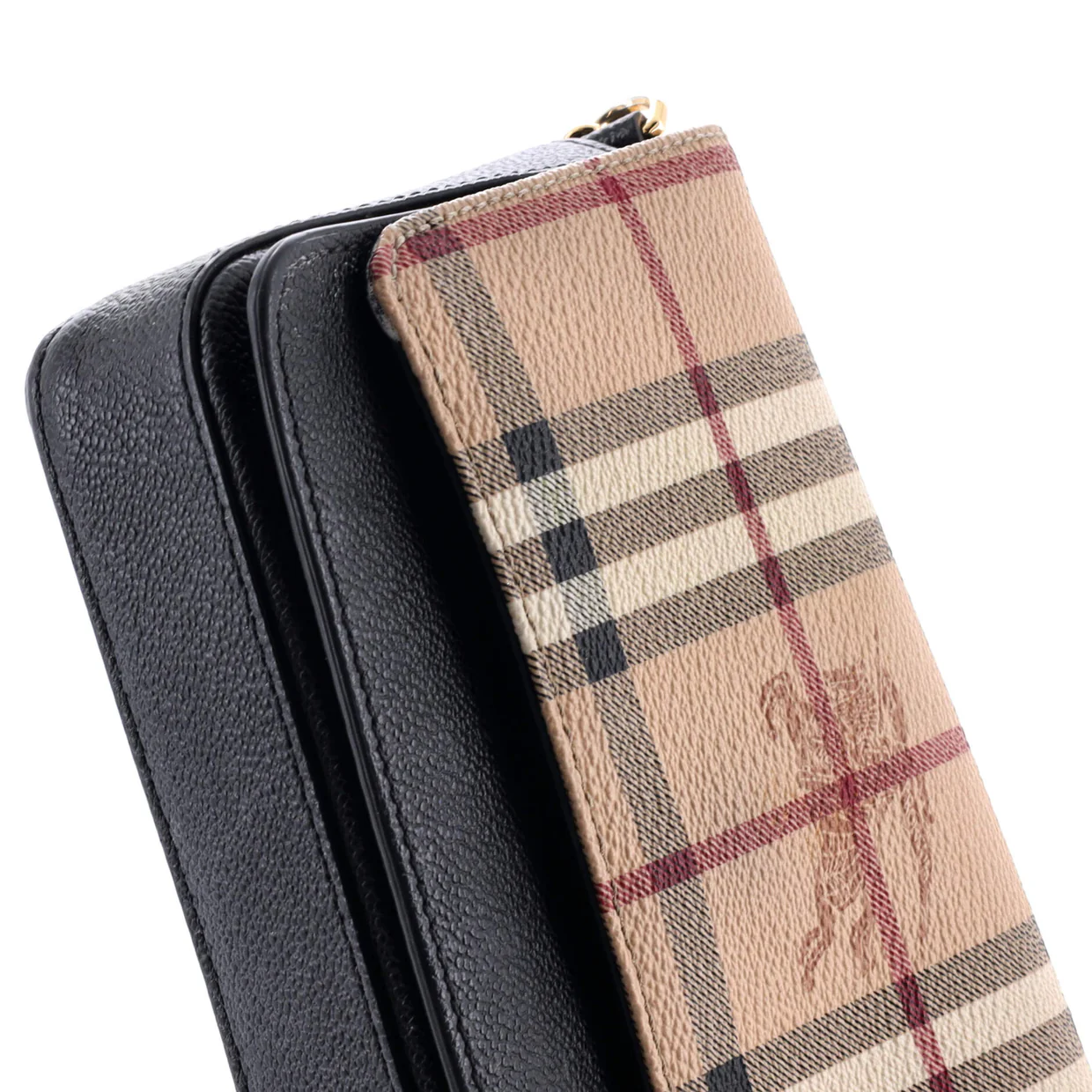 Hampshire Wallet on Chain Leather and House Check Canvas - Deep Luxury