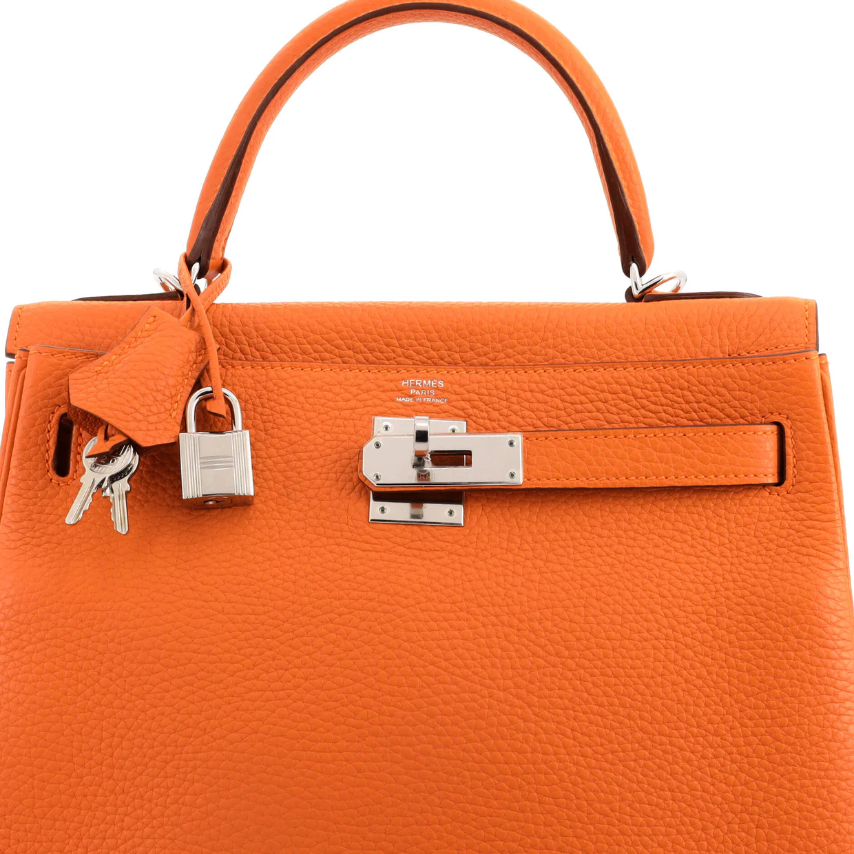 Kelly Handbag Orange H Clemence with Palladium Hardware 28 - Deep Luxury