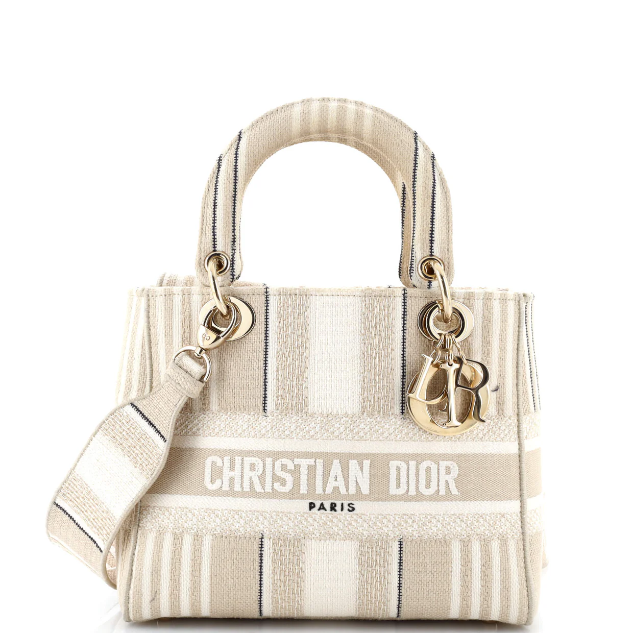 Lady D-Lite Bag Striped Canvas Medium - Deep Luxury
