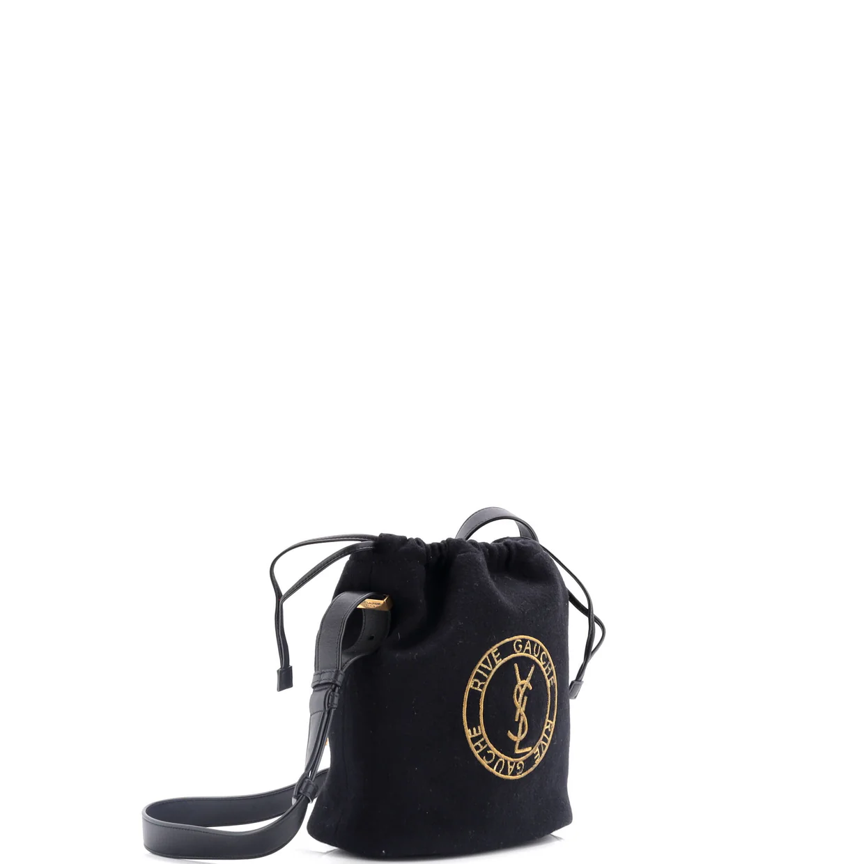 Rive Gauche Drawstring Bucket Bag Embroidered Wool - Deep Luxury